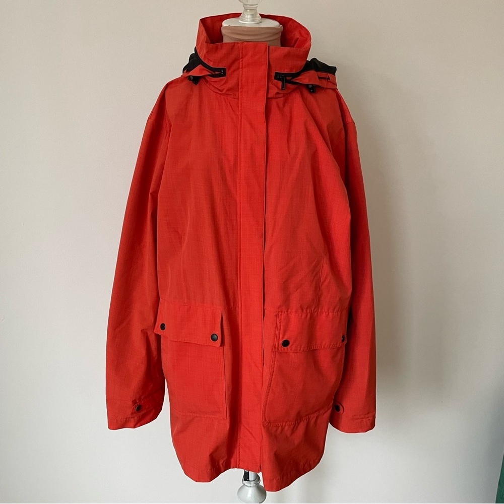 Pendleton Orange Water Proof Packable Hood Flap Cargo Pocket Raincoat Size XL